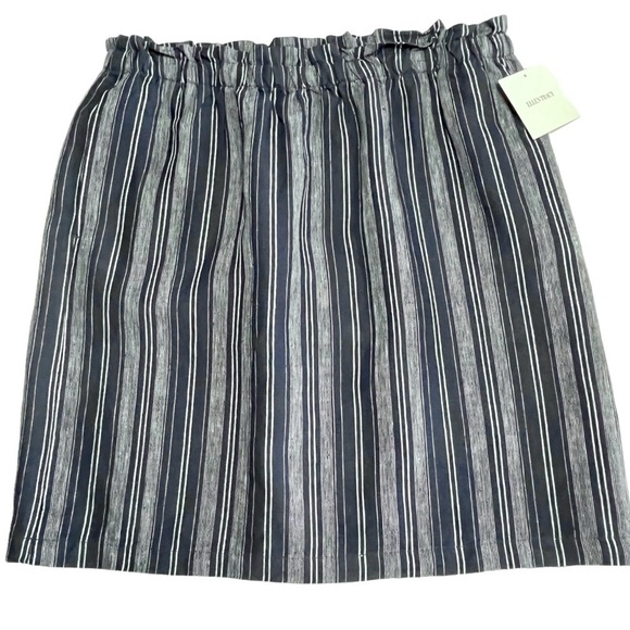 NWT Ellen Tracy Navy Striped 100% Linen Elastic Waist Skirt Size Large - Picture 1 of 9
